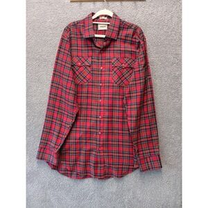 Campus Vintage Plaid Button Down Shirt Men's L Red Tartan Long Sleeve Holiday